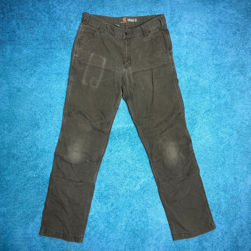 Carhartt Double Knee Carpenter Pants 33x34 Olive Green Distressed Y2K Workwear
